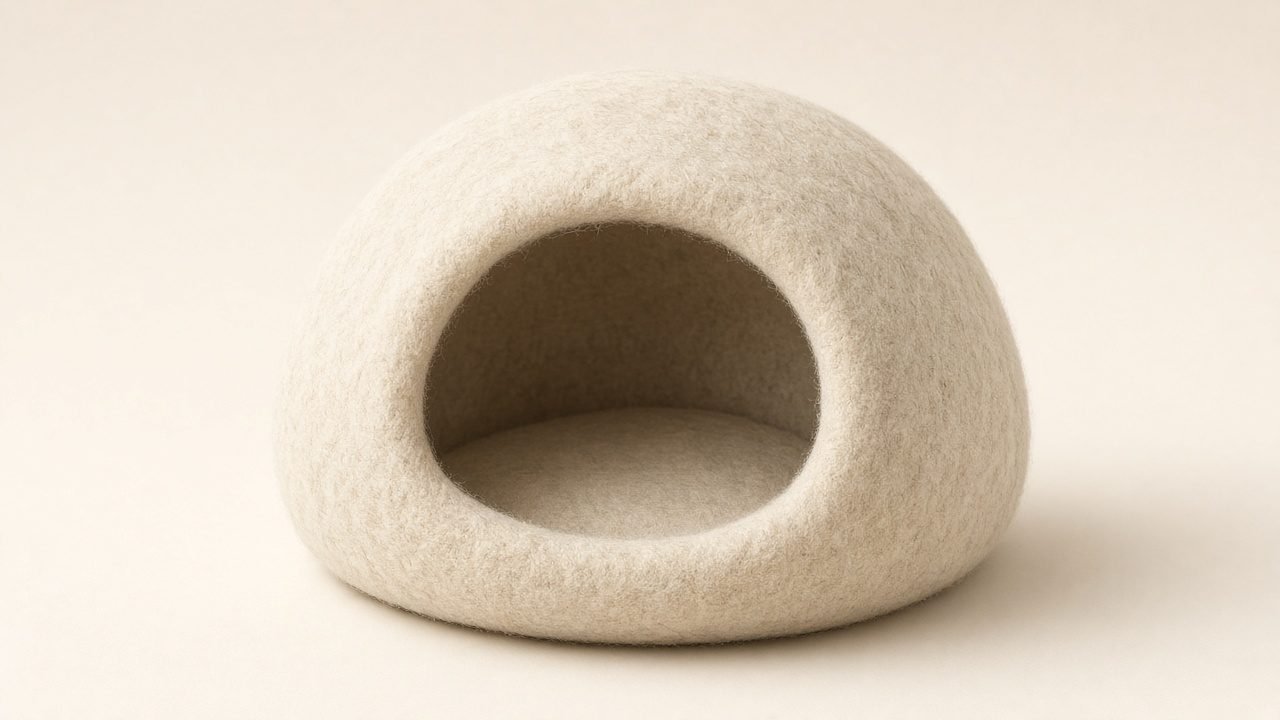 Natural handmade wool cat cave