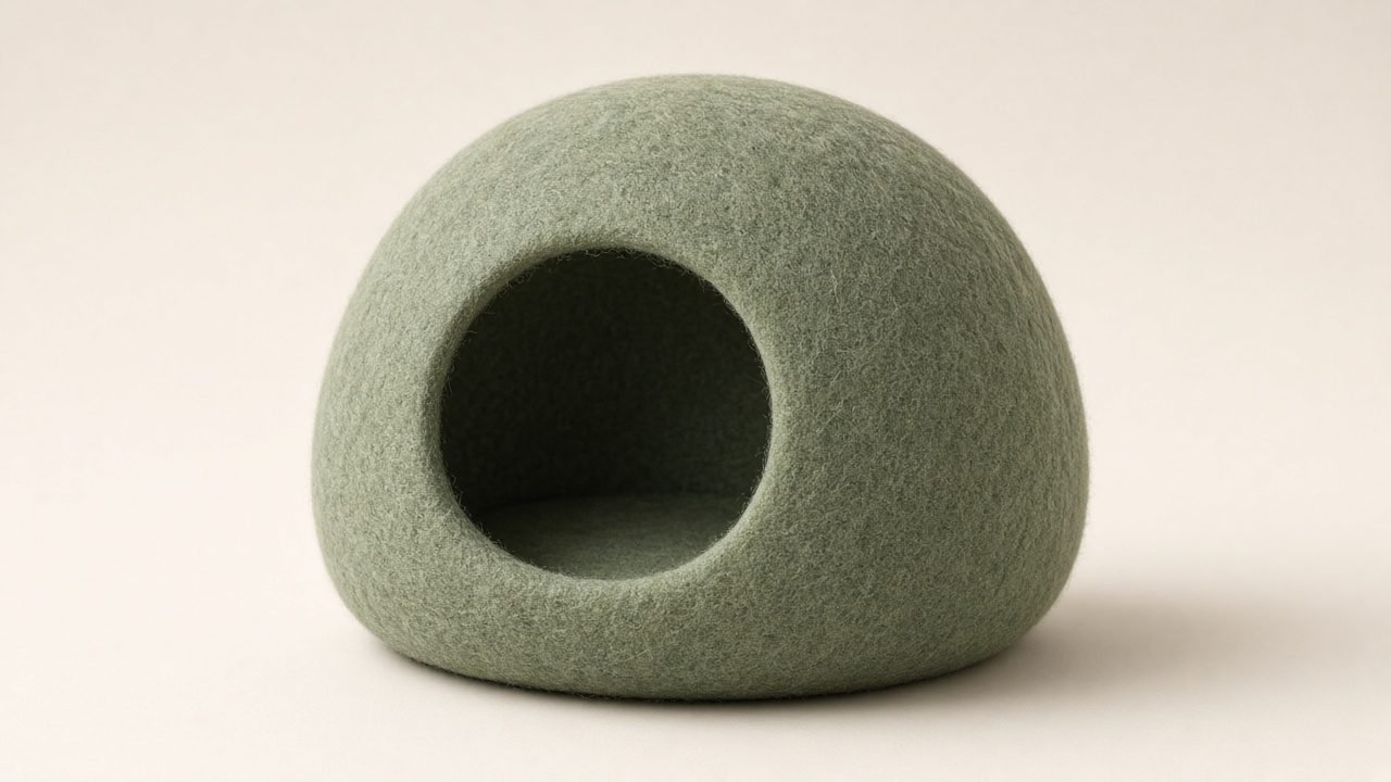 Sage green handmade wool cat cave